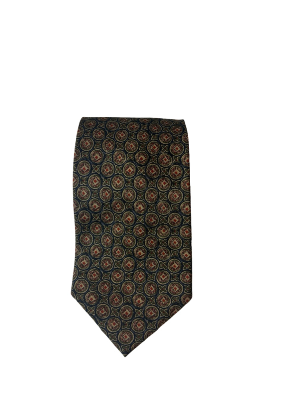 Vintage Calvin Klein Silk Tie Navy Red Geometric Medallion Made in USA